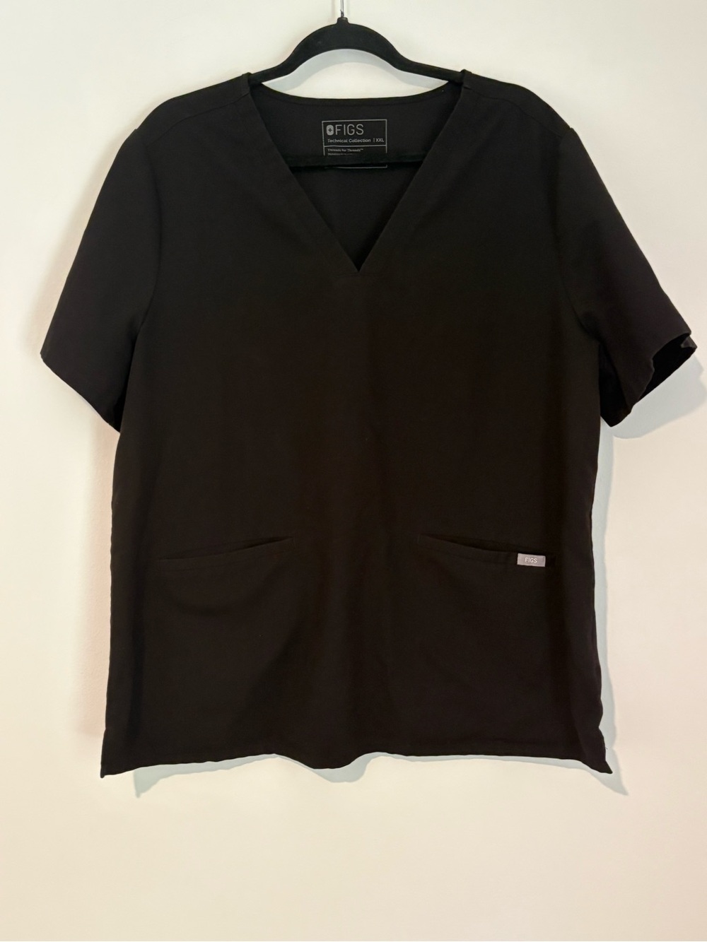Figs Women’s Casma Scrub Top Black 3 Pockets V-Neck Size XXL